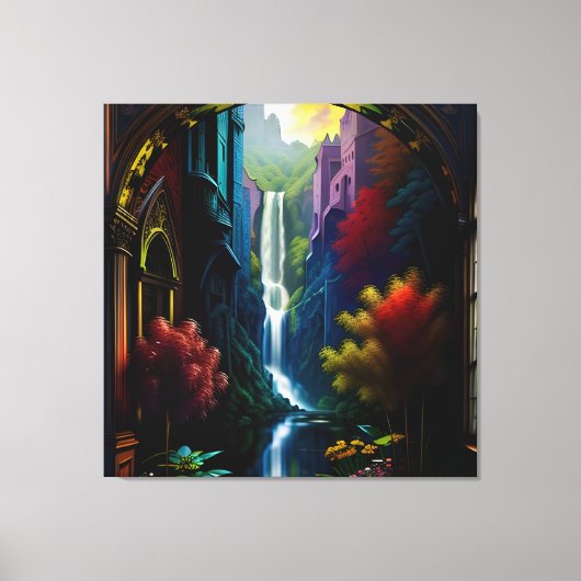 Gotisch Binnenhuis Surreal Waterval 11 Canvas Afdruk (Voorkant)