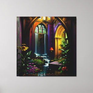 Gotisch Binnenhuis Surreal Waterval 15 Canvas Afdruk