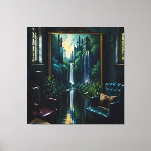 Gotisch Binnenhuis Surreal Waterval 4 Canvas Afdruk (Voorkant)