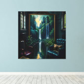 Gotisch Binnenhuis Surreal Waterval 4 Canvas Afdruk (Insitu (Houten vloer))