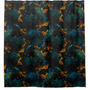 Gotisch blauw en geel vet humeurige bloemen douchegordijn