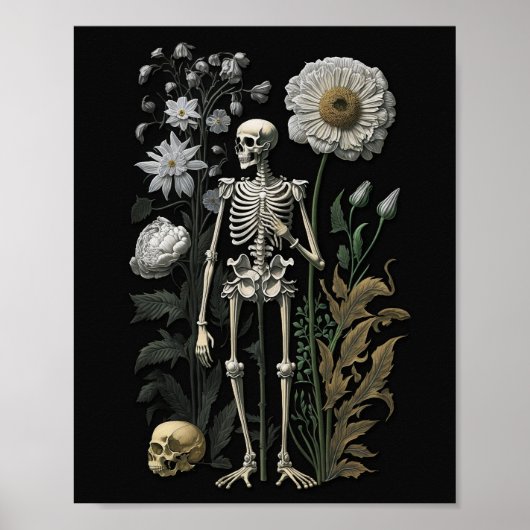  gotisch bloemenskelet | Dark Botanical Poster (Voorkant)