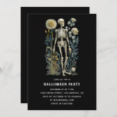 gotisch bloemskelet | Black Halloween Party Kaart (Voorkant / Achterkant)
