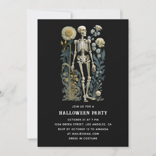 gotisch bloemskelet   Black Halloween Party Kaart