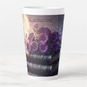 Gotisch boek paarse bloemen latte mok (Voorkant)