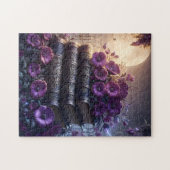 Gotisch boek paarse bloemen legpuzzel (Horizontaal)