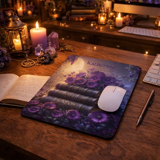 Gotisch boek paarse bloemen muismat