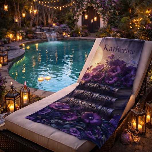 Gotisch boek paarse bloemen strandlaken