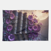 Gotisch boek paarse bloemen theedoek (Horizontaal)