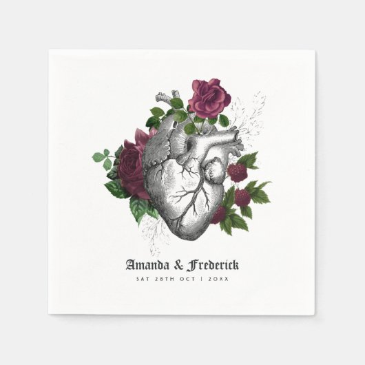  Gotisch Bourgondisch Bloemenhart Halloween Servet (Voorkant)