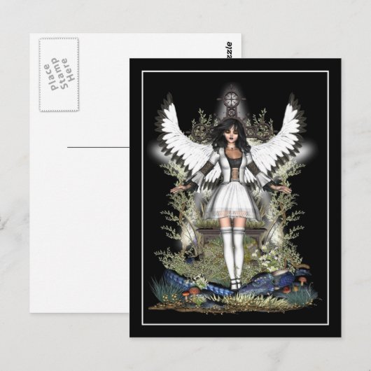 Gotisch Briefkaart - White Angel & Dragon (Voorkant / Achterkant)