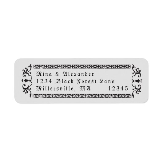 Gotisch Bruiloft Zwart Grijs Etiket (Voorkant)