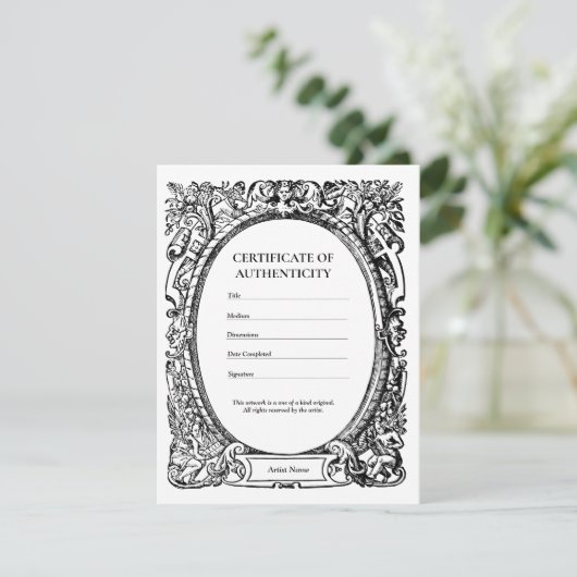 Gotisch Certificaat van Authenticiteit voor Kunst Bedankkaart (Staand voorkant)