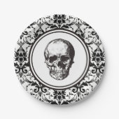 gotisch damast patroon schedel HALLOWEEN Papieren Bordje (Voorkant)