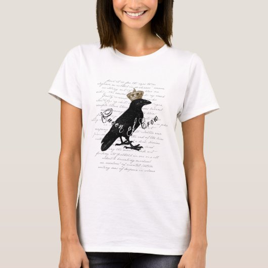 Gotisch design "Queen of Crow" Typografie Collage T-shirt (Voorkant)