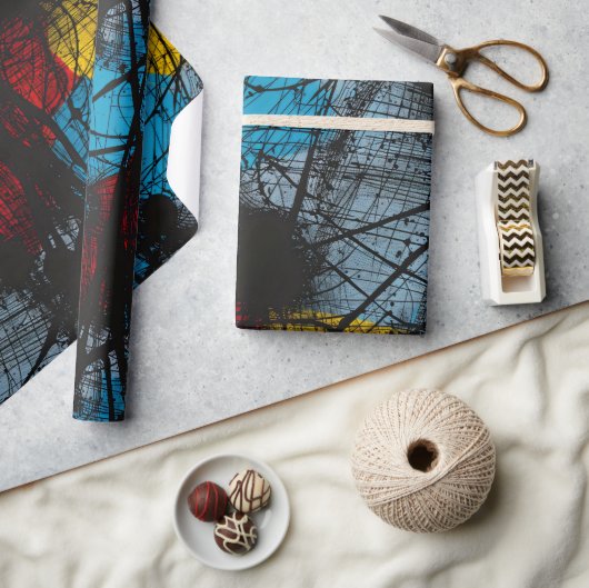 Gotisch Donkerblauw Zwart Rood Geel Cadeaupapier (Crafts)