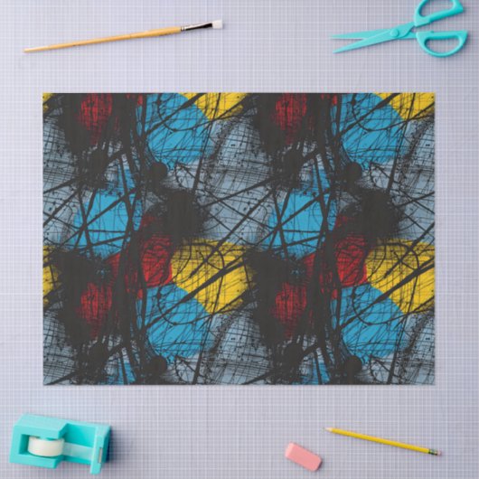 Gotisch Donkerblauw Zwart Rood Geel Tissuepapier (Craft)