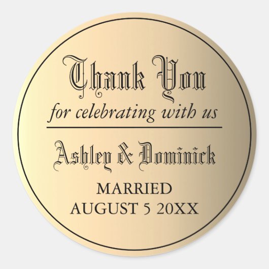 Gotisch goud dank u huwelijksgunst ronde sticker (Voorkant)