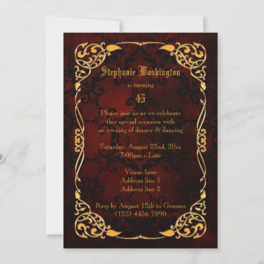 Gotisch goud omlijst 45e verjaardag kaart (Achterkant)