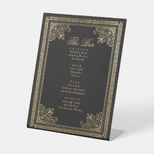 Gotisch Goud Victoriaans Bruiloft Bar Menu Reclamebord Met Voetstuk