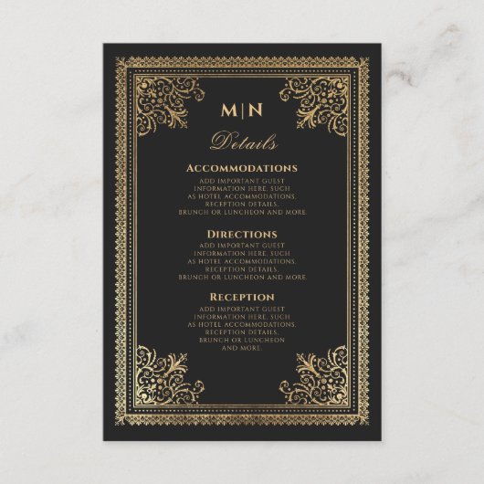  Gotisch Goud Victoriaans Bruiloft Details Informatiekaartje (Voorkant)