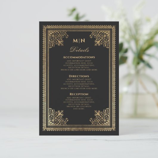 Gotisch Goud Victoriaans Bruiloft Details Informatiekaartje (Staand voorkant)