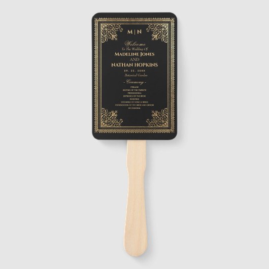  Gotisch Goud Victoriaans Trouwprogramma Handwaaier (Voorkant)