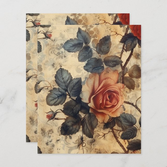 Gotisch Grunge Bloemen Scrapbook Papier (Voorkant / Achterkant)