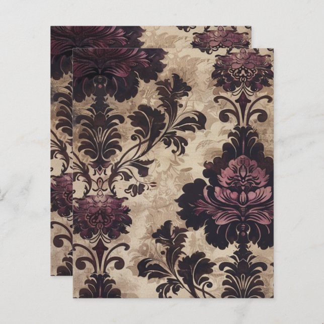  Gotisch Grunge Bloemen Scrapbook Papier (Voorkant / Achterkant)