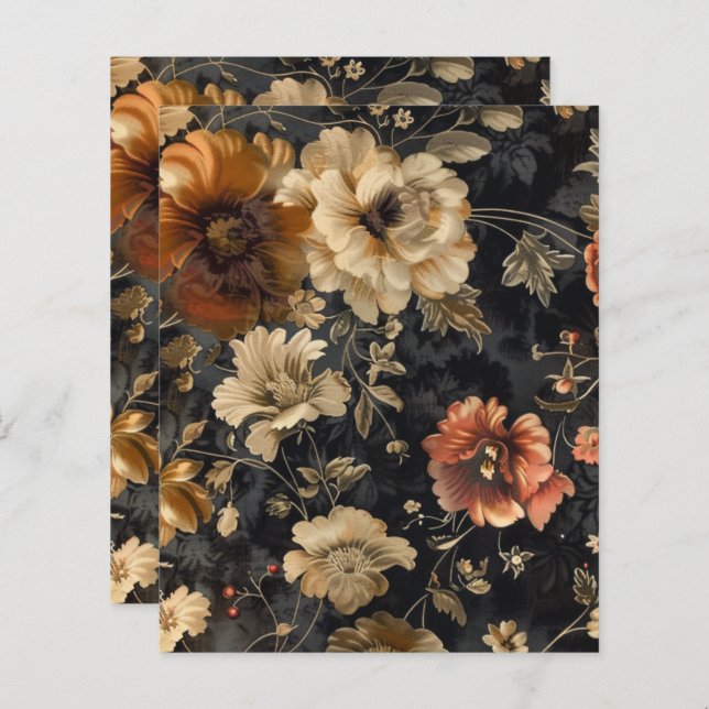  Gotisch Grunge Bloemen Scrapbook Papier (Voorkant / Achterkant)