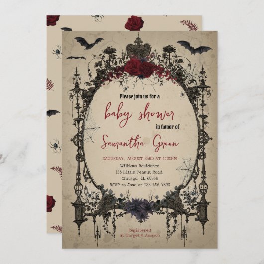 Gotisch Halloween Baby shower Kaart (Voorkant / Achterkant)