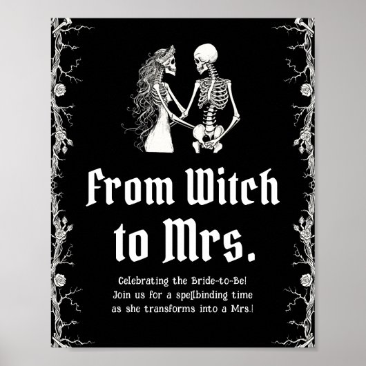 Gotisch Halloween skelet van heks tot mevrouw teke Poster (Voorkant)