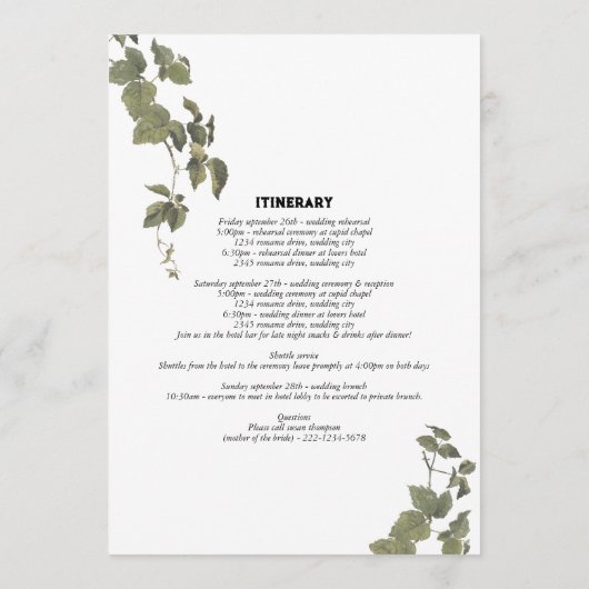 Gotisch Hart Bloemen Schedel Bruiloft Route Programmakaart (Achterkant)