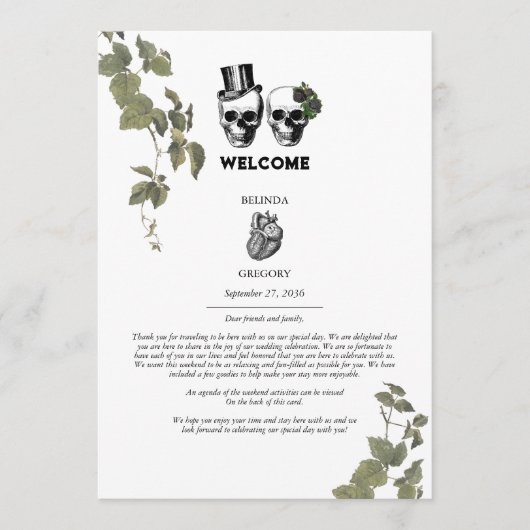 Gotisch Hart Bloemen Schedel Bruiloft Route Programmakaart (Voorkant)