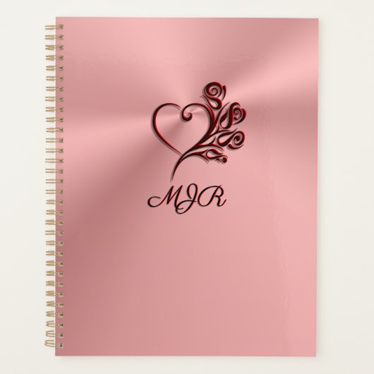 Gotisch hart en rozen op roos goud met monogram planner (Voorkant)