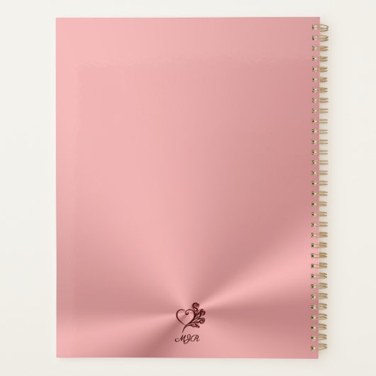 Gotisch hart en rozen op roos goud met monogram planner (Achterkant)