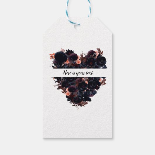 Gotisch hart gemaakt van zwarte bloemen. Donkere r Cadeaulabel (Achterkant)
