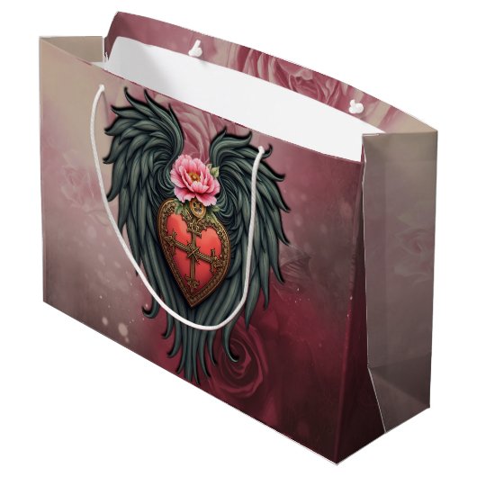 Gotisch hart met bloei en vleugels. groot cadeauzakje (Achterkant Gekanteld)