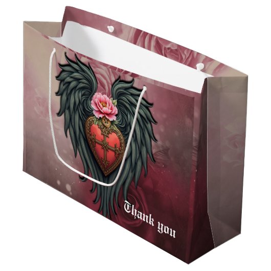Gotisch hart met bloei en vleugels. groot cadeauzakje (Voorkant Gekanteld)
