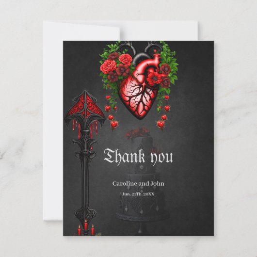 Gotisch hart rode bloemen bedankkaart (Voorkant)