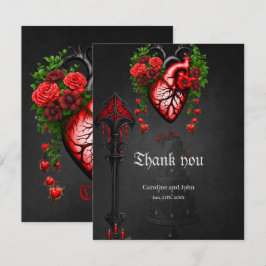 Gotisch hart rode bloemen bedankkaart