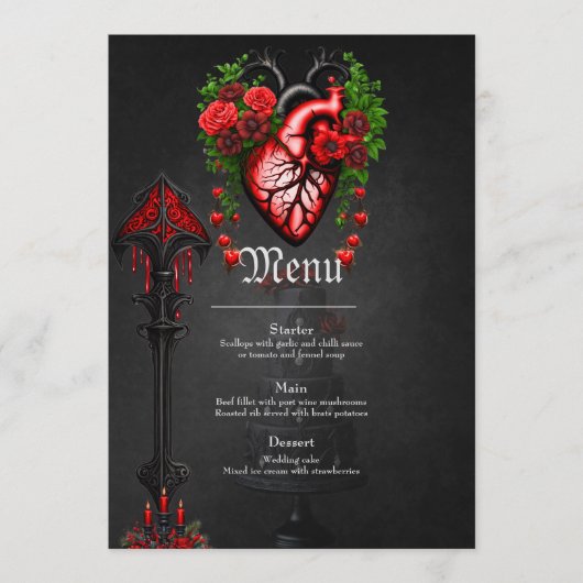 Gotisch hart rode bloemen. menu (Voorkant)