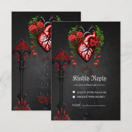 Gotisch hart rode bloemen. RSVP kaartje