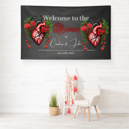 Gotisch hart rode bloemen spandoek