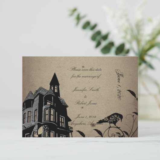  Gotisch Huis Bruiloft Save the Date (Staand voorkant)