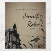 gotisch huis bruiloft wijn label wijn etiket (Enkel label)