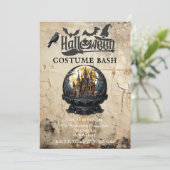 Gotisch Huis in Sneeuw Wereldbol Halloween Kostuum Kaart (Staand voorkant)