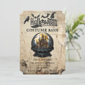 Gotisch Huis in Sneeuw Wereldbol Halloween Kostuum Kaart (Staand voorkant)