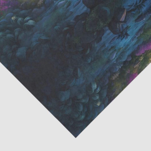 Gotisch Huis op heuvel met watervallen Tissuepapier (Detail)