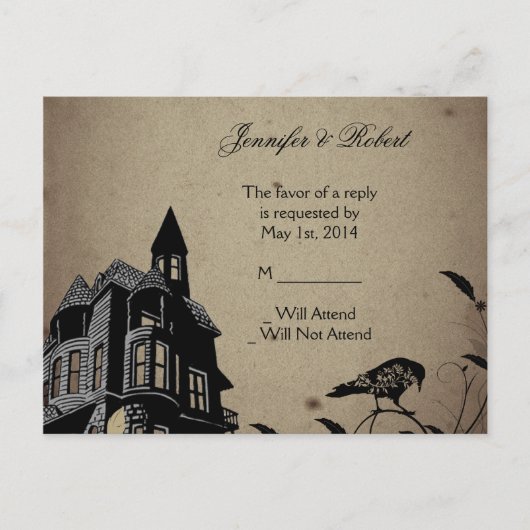 Gotisch Huis Trouwen RSVP Briefkaart (Voorkant)